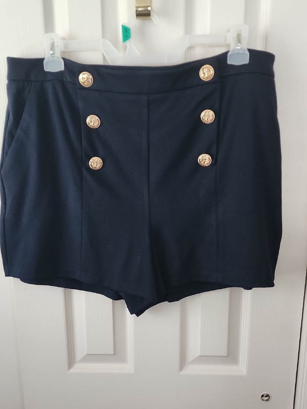 Nine West Navy High-Waist Double-Breasted Button Shorts